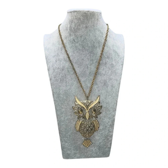 VINTAGE RETRO 1970’S GOLD TONE OWL‎ NECKLACE - Picture 1 of 7